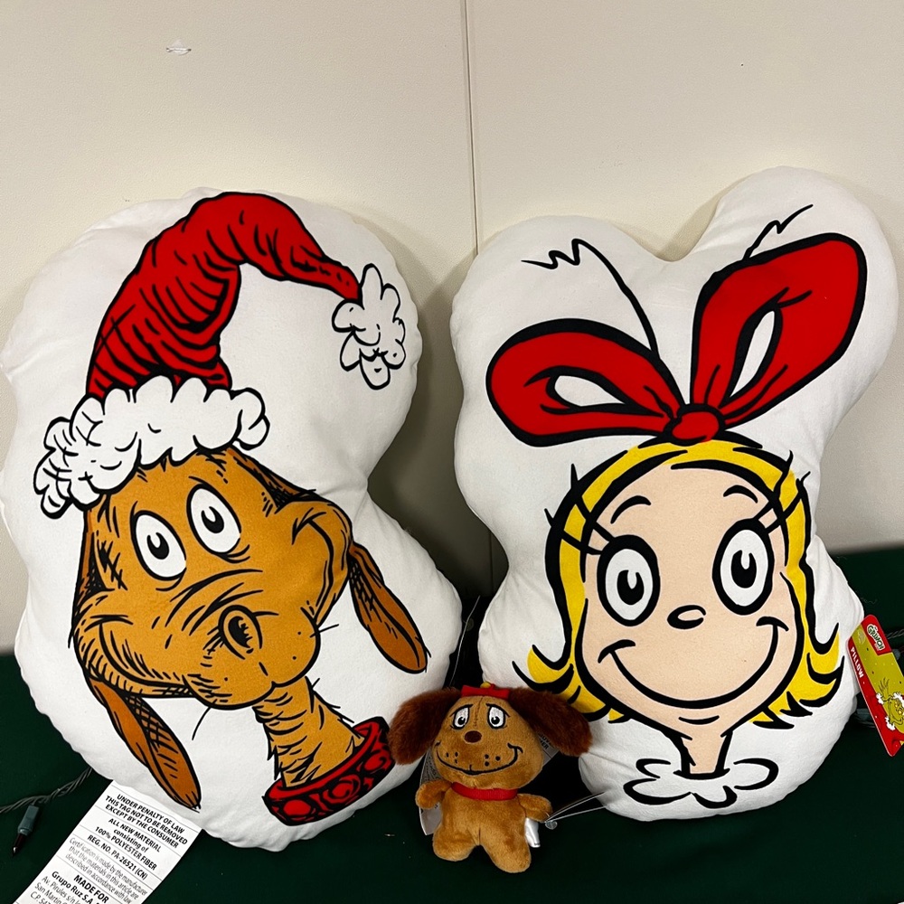 How The Grinch Stole Christmas CIndy Lou Who & Max The Dog Holiday Throw Pillows